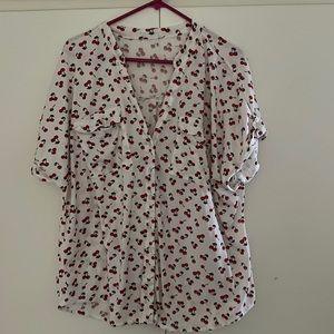 Cheerful Cherries adorn this lightweight camp-style shirt